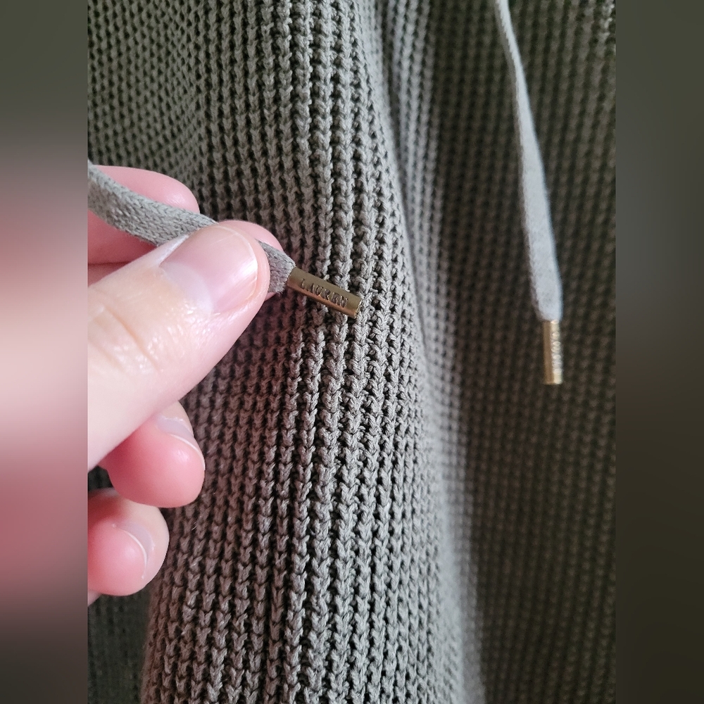 Lauren Ralph Lauren Cross-stitched Cotton Olive Green Long Sleeve Hoodie Medium - Picture 4 of 12